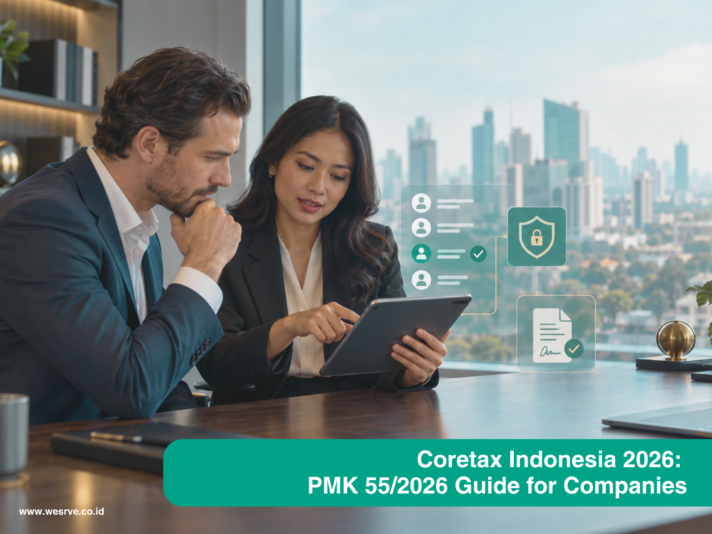 Foreign director and Indonesian tax specialist reviewing Coretax user roles and representative authorization