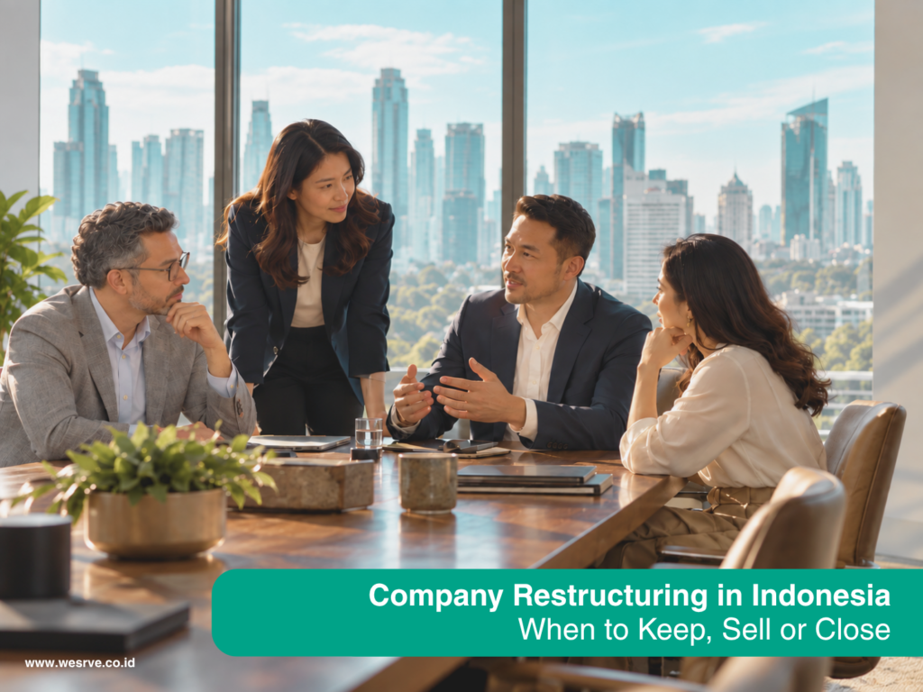 Business professionals discussing company restructuring options in an office meeting